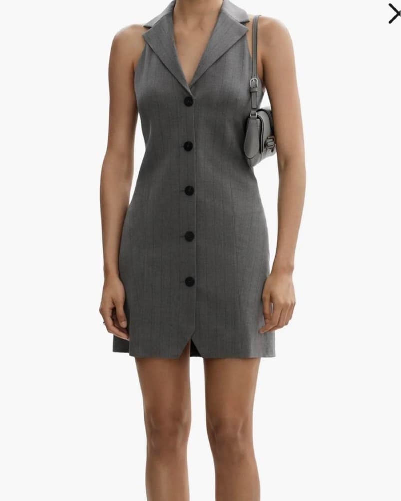 Sleek Gray Buttoned Dress - Image 1