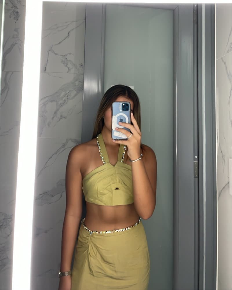 Stunning Chartreuse Embellished Two-Piece Set - Image 1