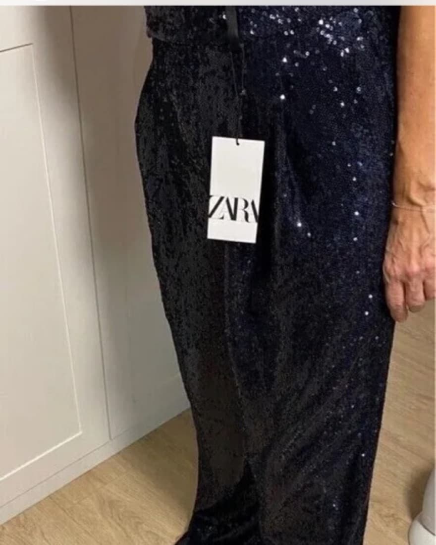 Tapered Navy Sequin Trousers - Image 5