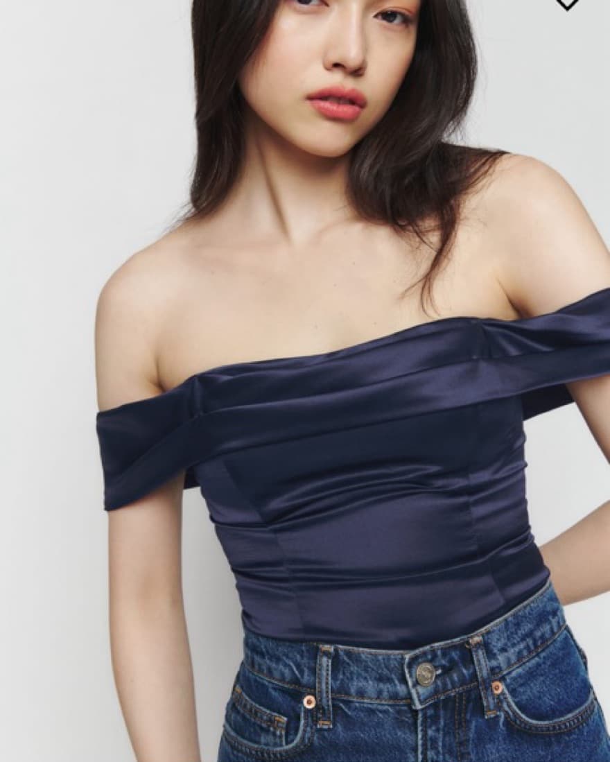 Reformation Navy Lux Silk Top - Image 2