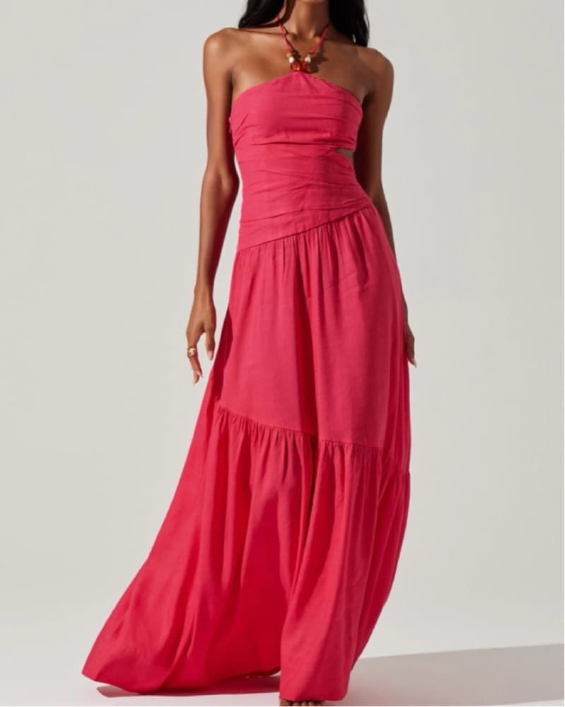 ASTR The Label Pink Halter Linen Maxi Dr - Image 1