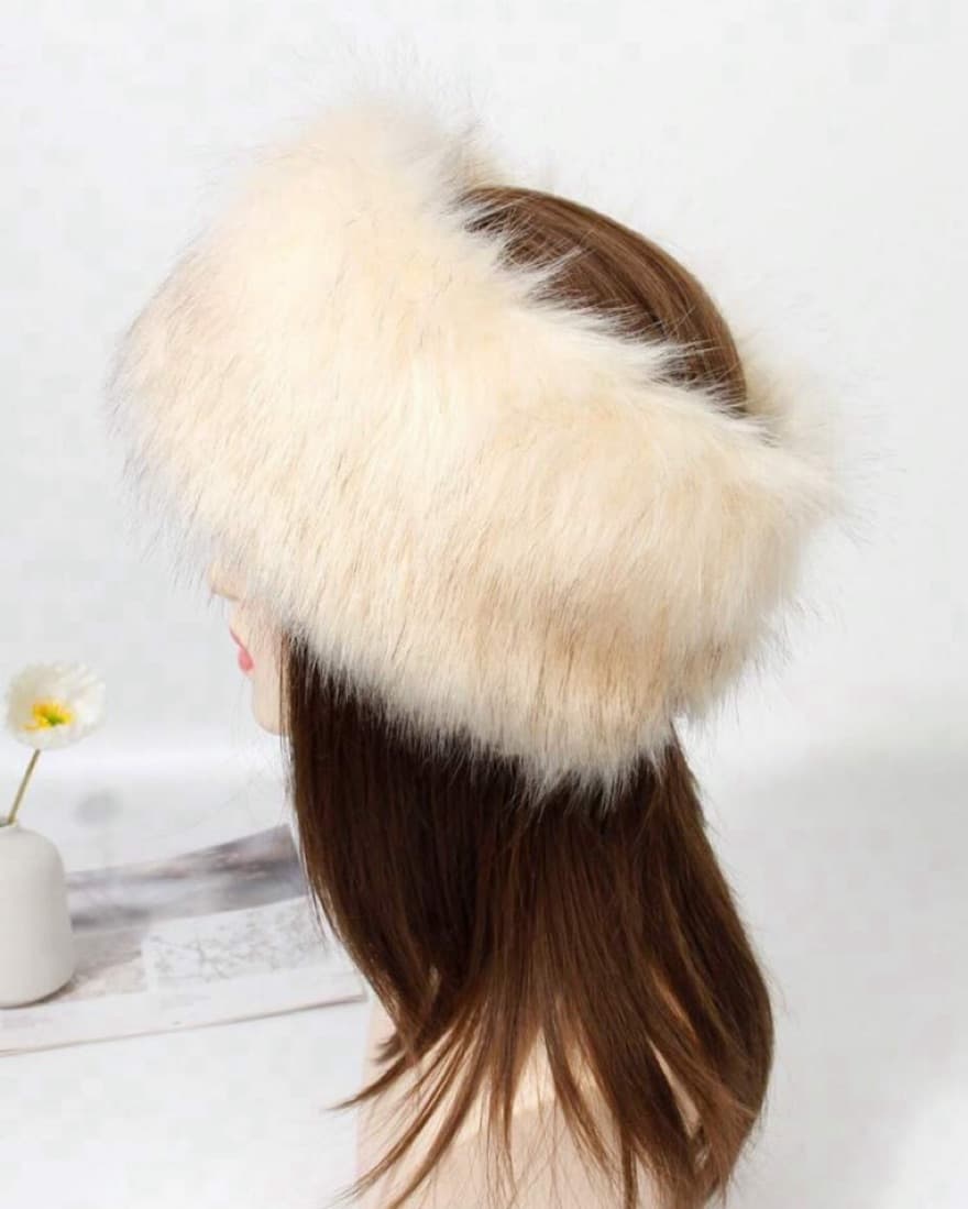 New Beige Faux Fur Strech Headband  - Image 2