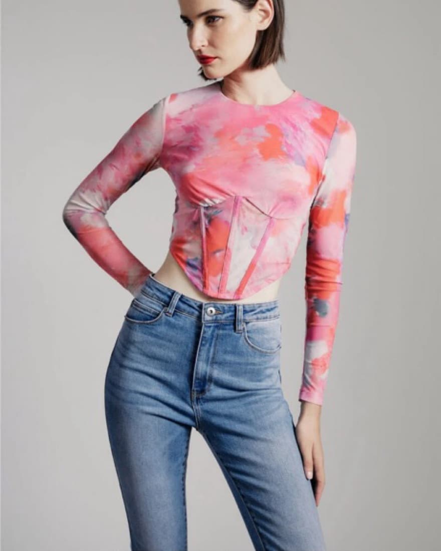 Lena Mesh Corset Top In Wildflower - Image 1