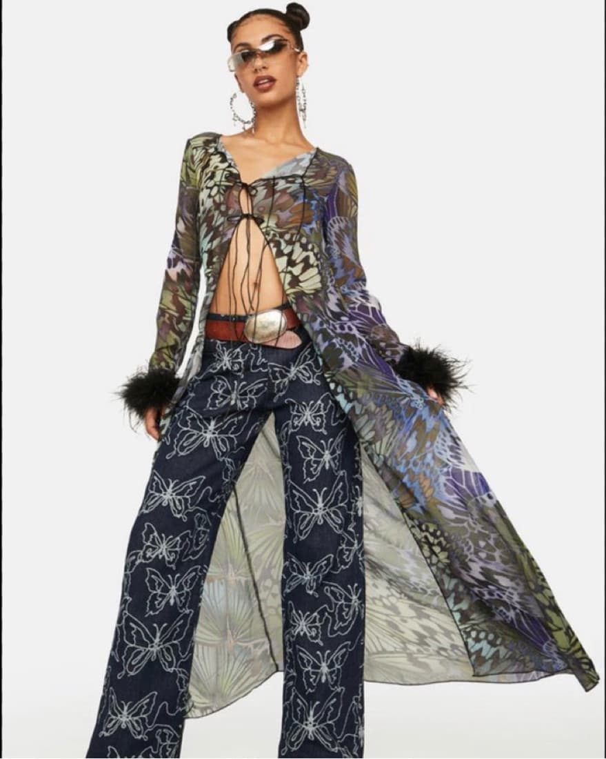 Lace-up Butterfly Duster Chiffron - Image 1