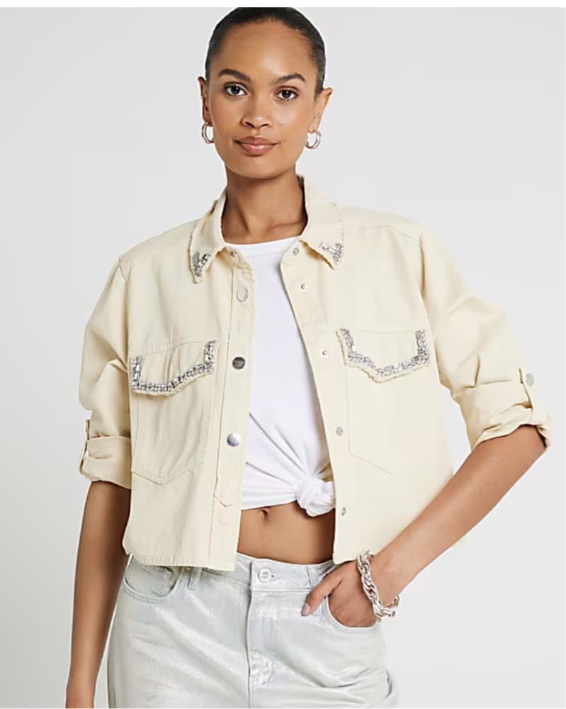Simkhai Ivory Crystal Denim Jacket - Image 1