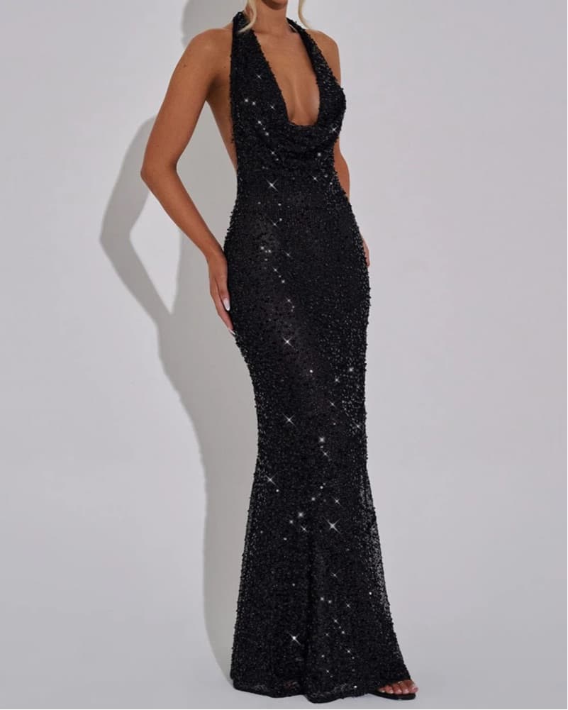 Baby Boo Black Shimmer Maxi Dress - Image 2