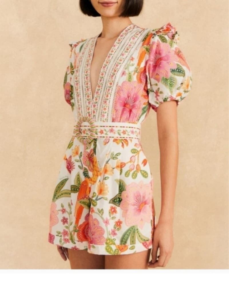 Farm Rio Macaw Bloom Off-White Romper - Image 1