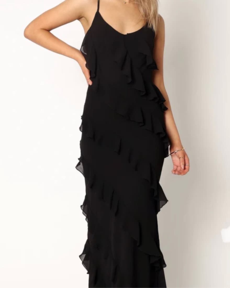Black Ruffle Maxi Wedding Guest Dress - Image 2