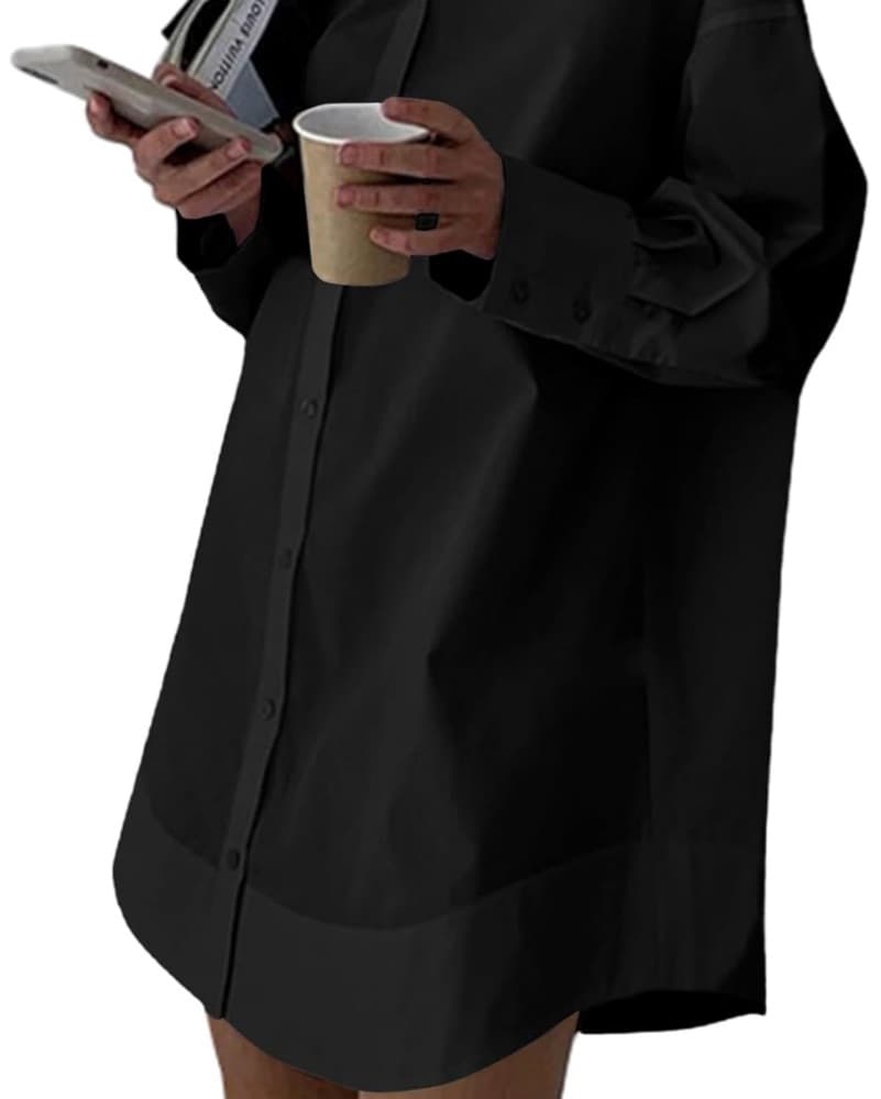 Black Cotton Shirt Dress - Image 1