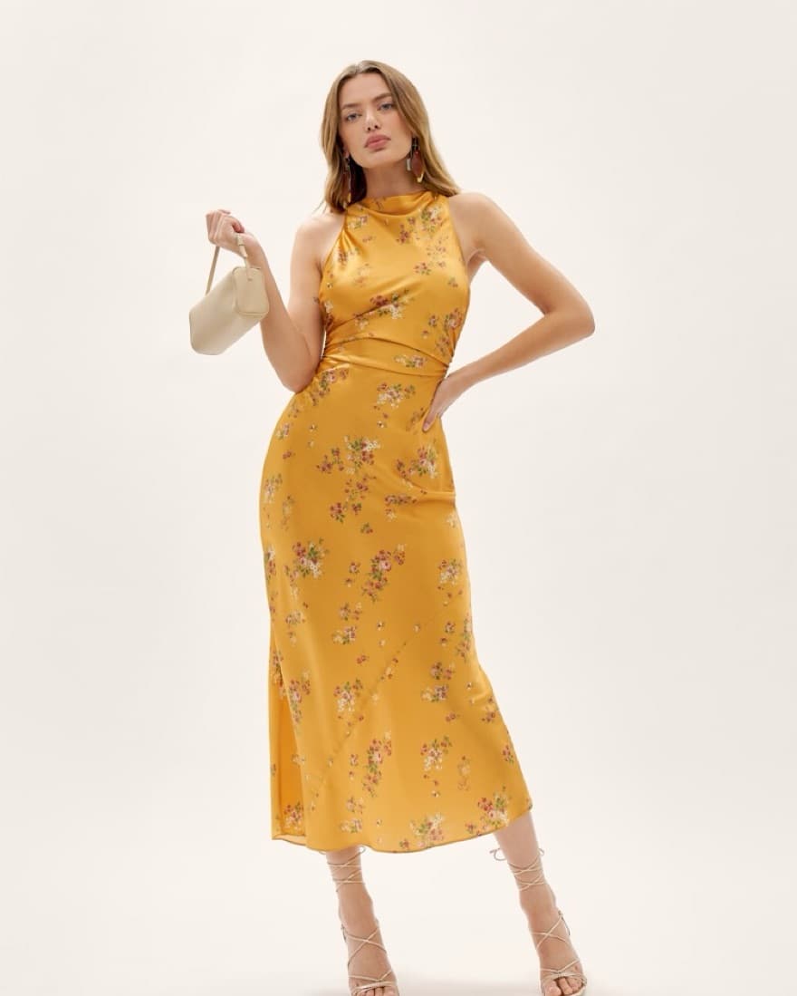 Reformation Gold Silk Dress - Image 1