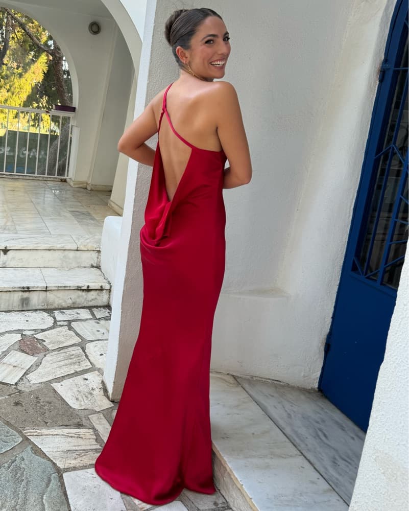 Red Norma Kamali One Shoulder Bias Gown - Image 4