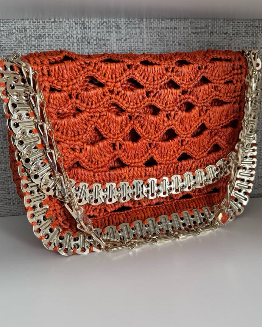 Paco Rabanne Orange Raffia Disk Bag - Image 3