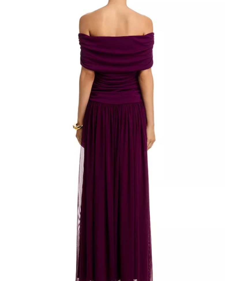 Plum Off The Shoulder Formal Dress - Image 2