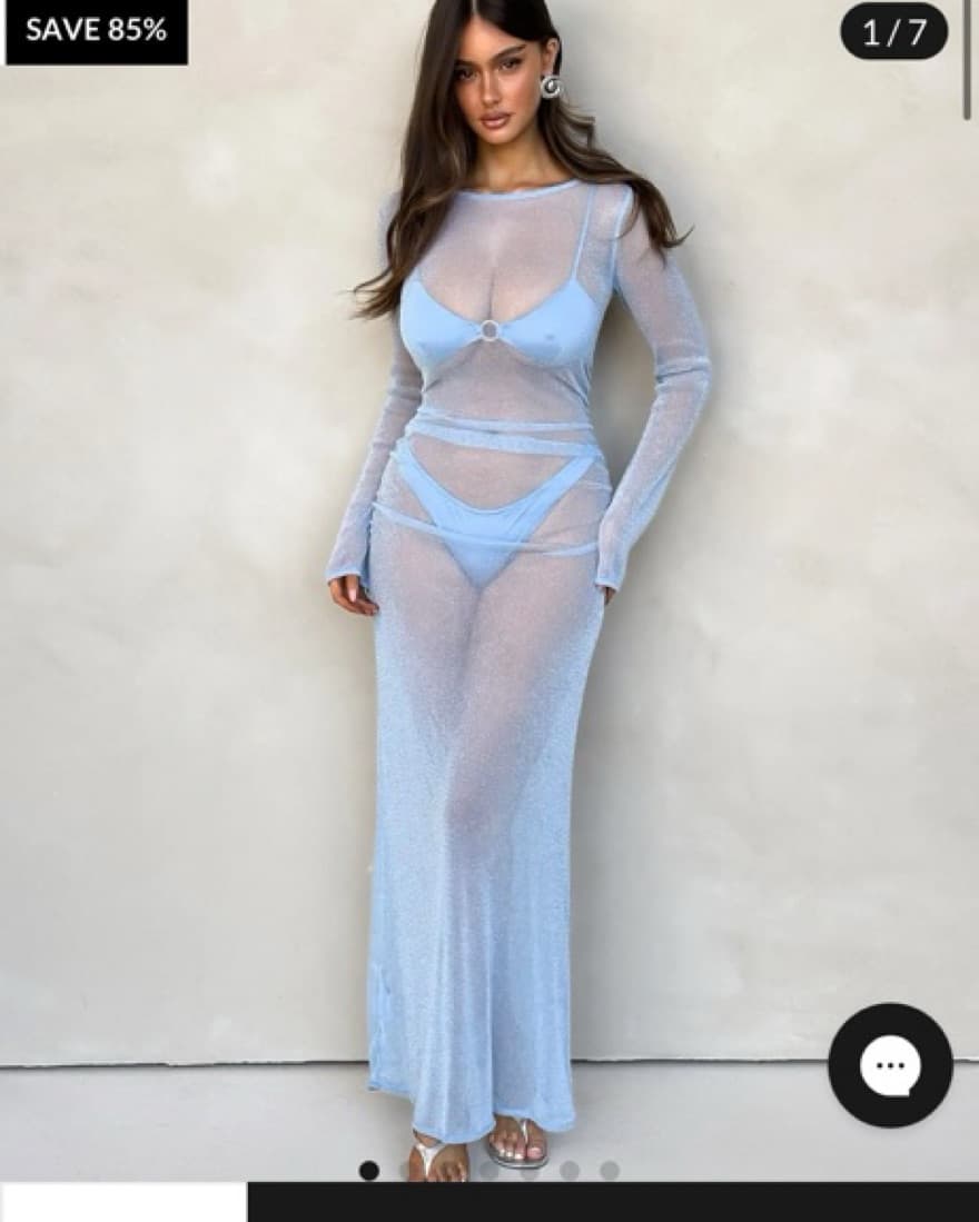 Light Blue Mesh Long Sleeve Dress - Image 1