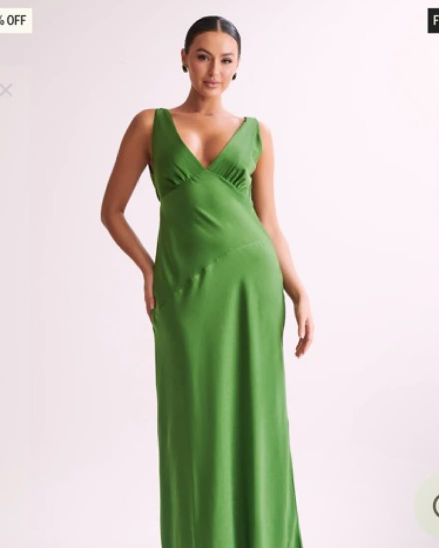 Nadia Maxi Satin Dress Emerald Back Cowl - Image 2