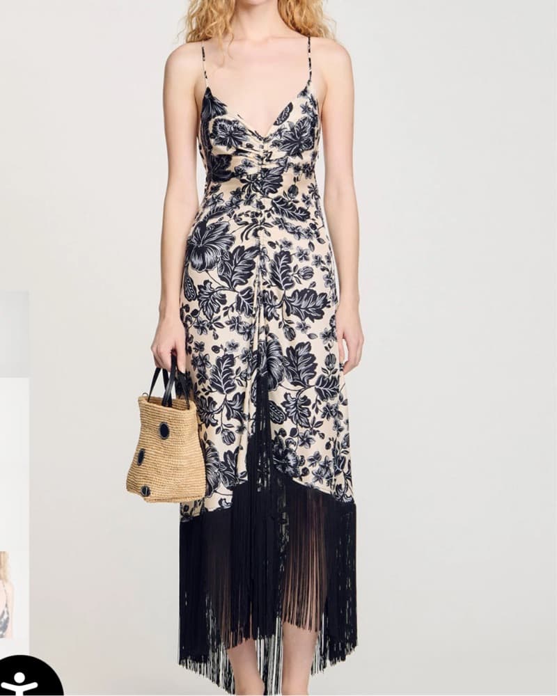 Sandro Silk Floral Fringe Maxi Dress  - Image 1
