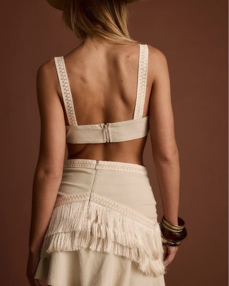 Tan Fringe Mini Dress With Cutouts - Image 2