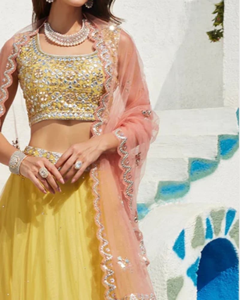 Yellow And Pink lehenga Size S - Image 3