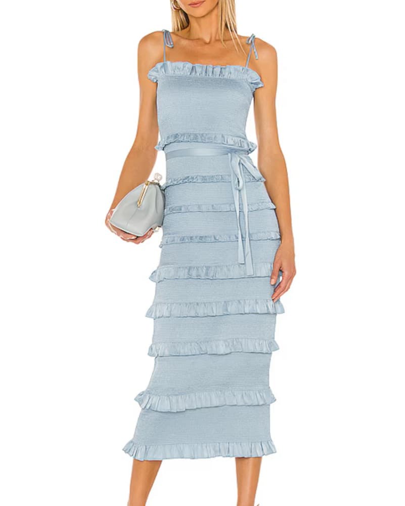 Lily Midi Dress In White And Blue - Image 2