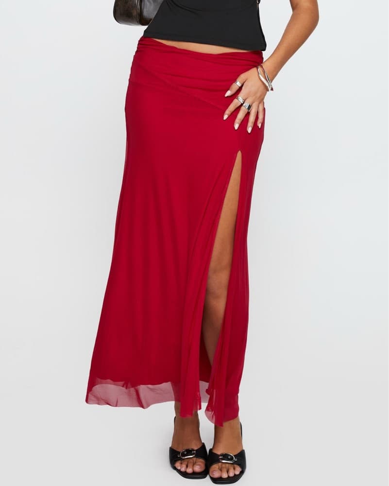 Red Maxi Skirt With Slit - Image 1