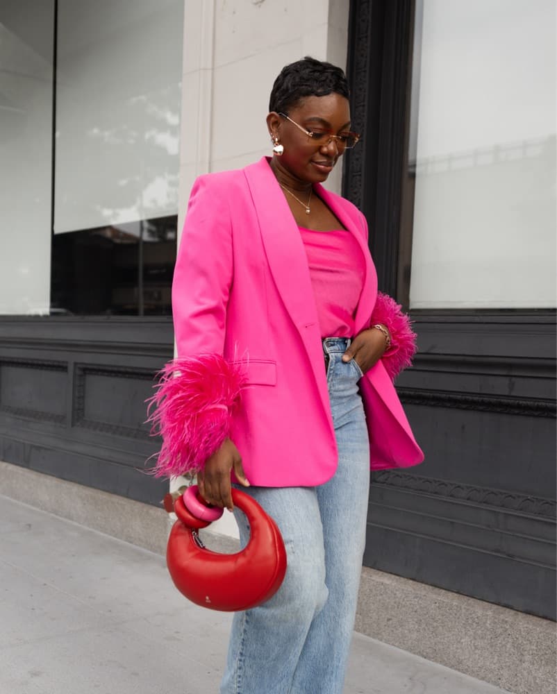 Hot Pink Feather Cuff Blazer - Image 2