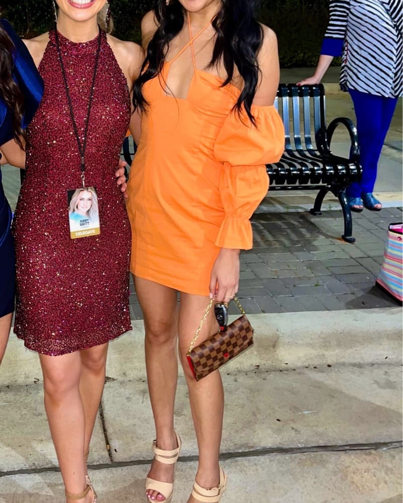 Revolve Off The Shoulder Orange Dress - Image 2