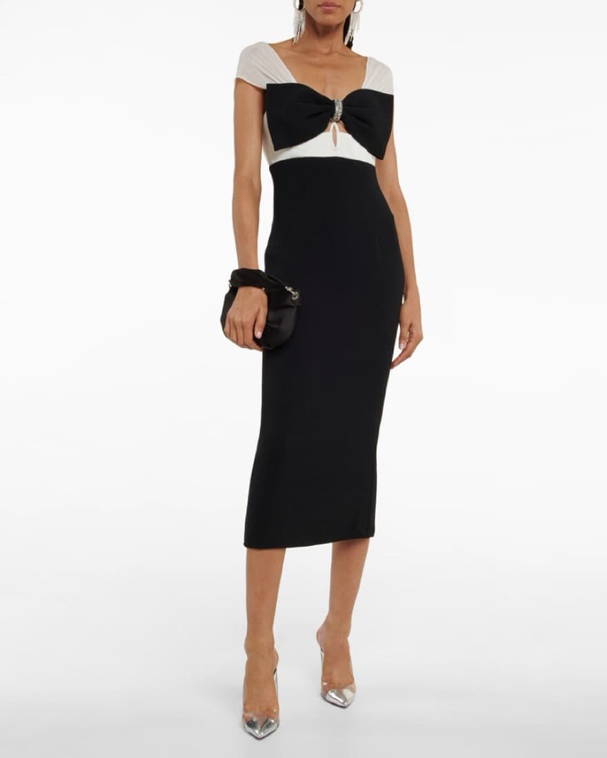 Women's Black Bow-embellished Crepe Midi - Image 1