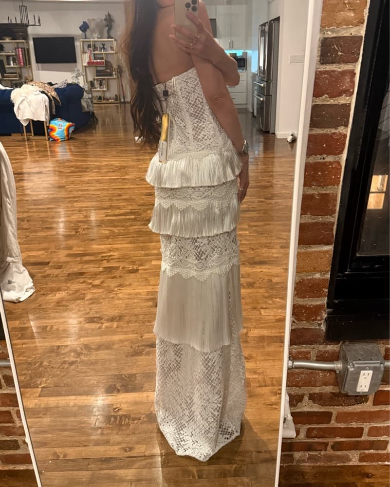 Patbo Beaded White Lace Fringe Gown XS - Image 6