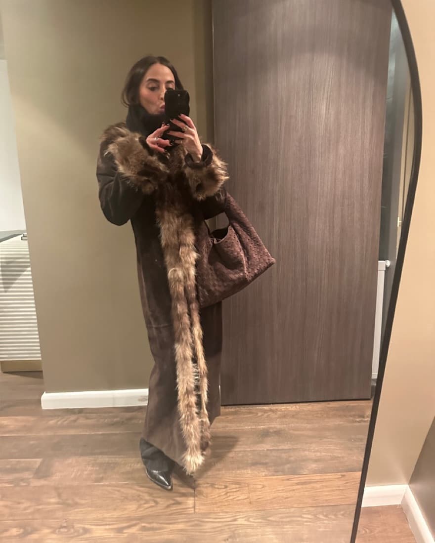 Vintage Suede Fur Trimmed Long Coat - Image 3
