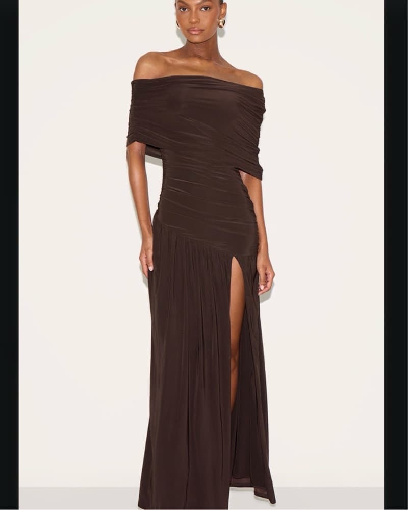 PLT Brown Off-the-Shoulder Maxi Dress - Image 1