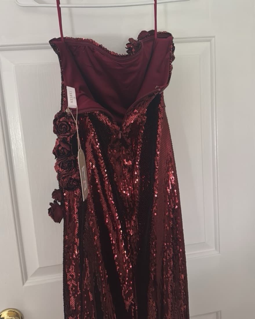 Meshki Red Sequin Formal Midi Dress - Image 4