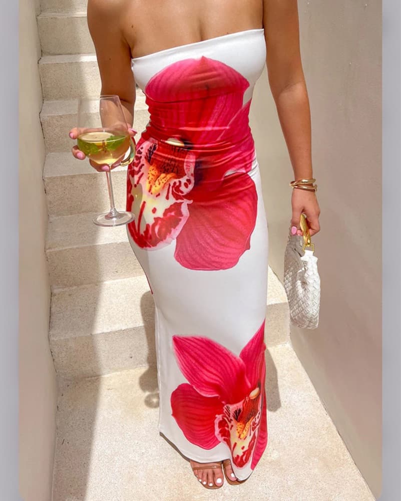 Arizona White Orchard Print Maxi Dress - Image 1