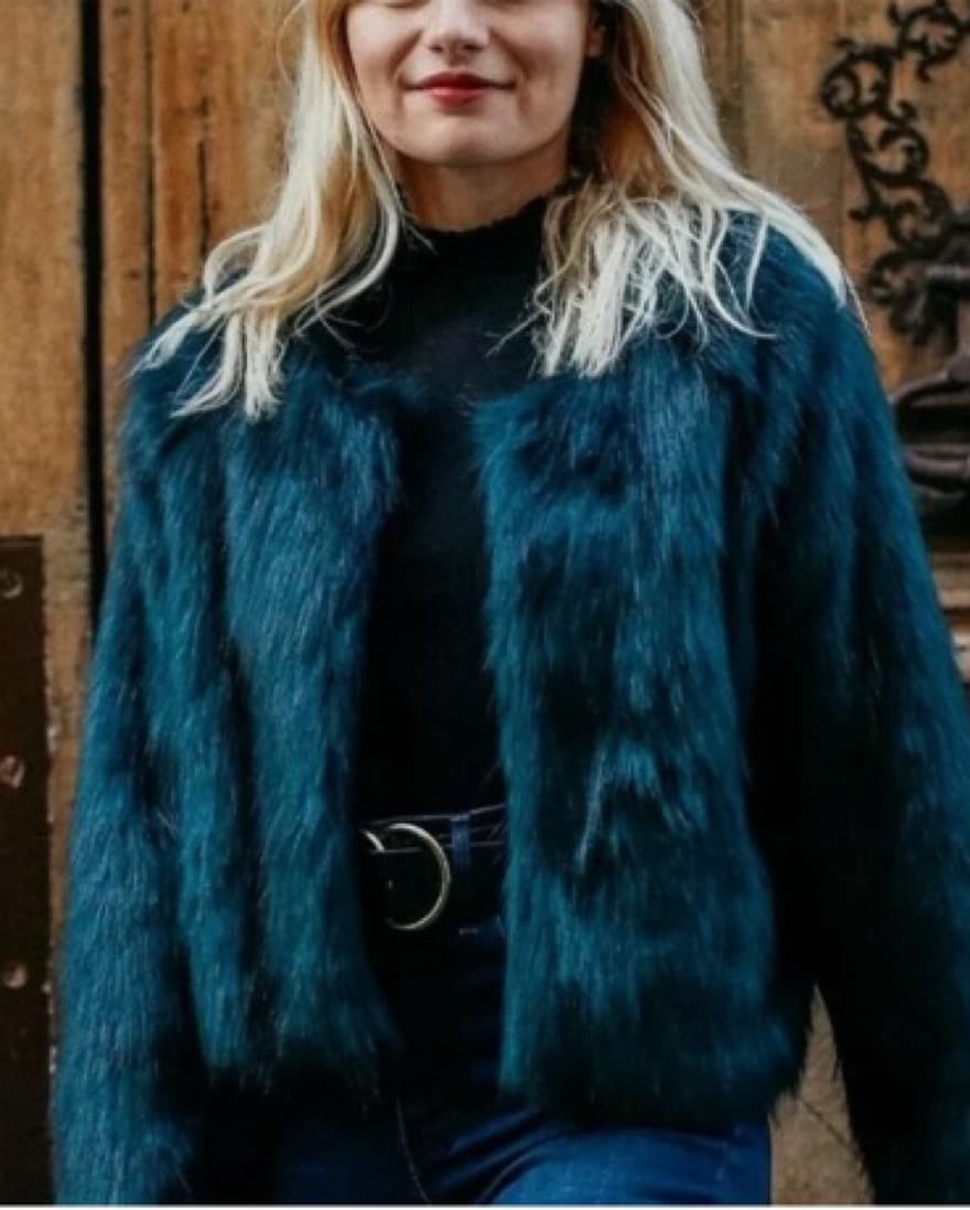 Free People Dark Green Faux Fur Coat - Image 1