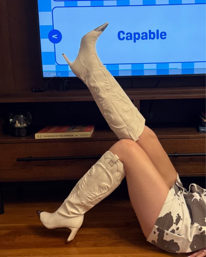 White knee high heeled cowboy boots   - Image 2