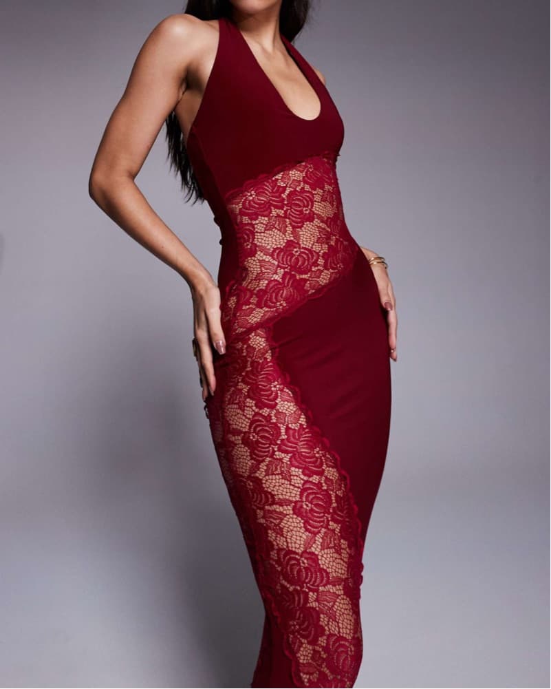 Red Halter Lace Dress - Image 3