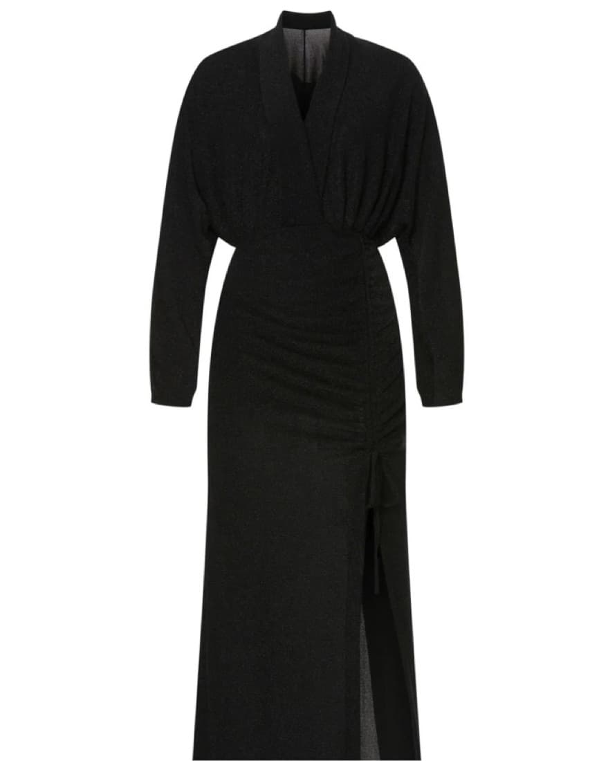 Line and Dot Metallic Black Maxi Dress - Image 5