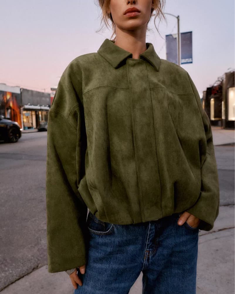 Olive Green Suede Jacket - Image 2