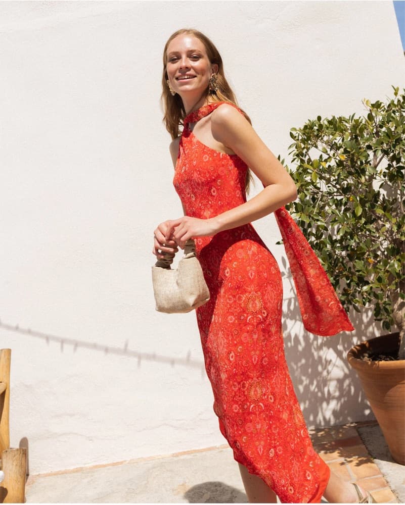 Assymetric Floral Halter Midi Dress - Image 4