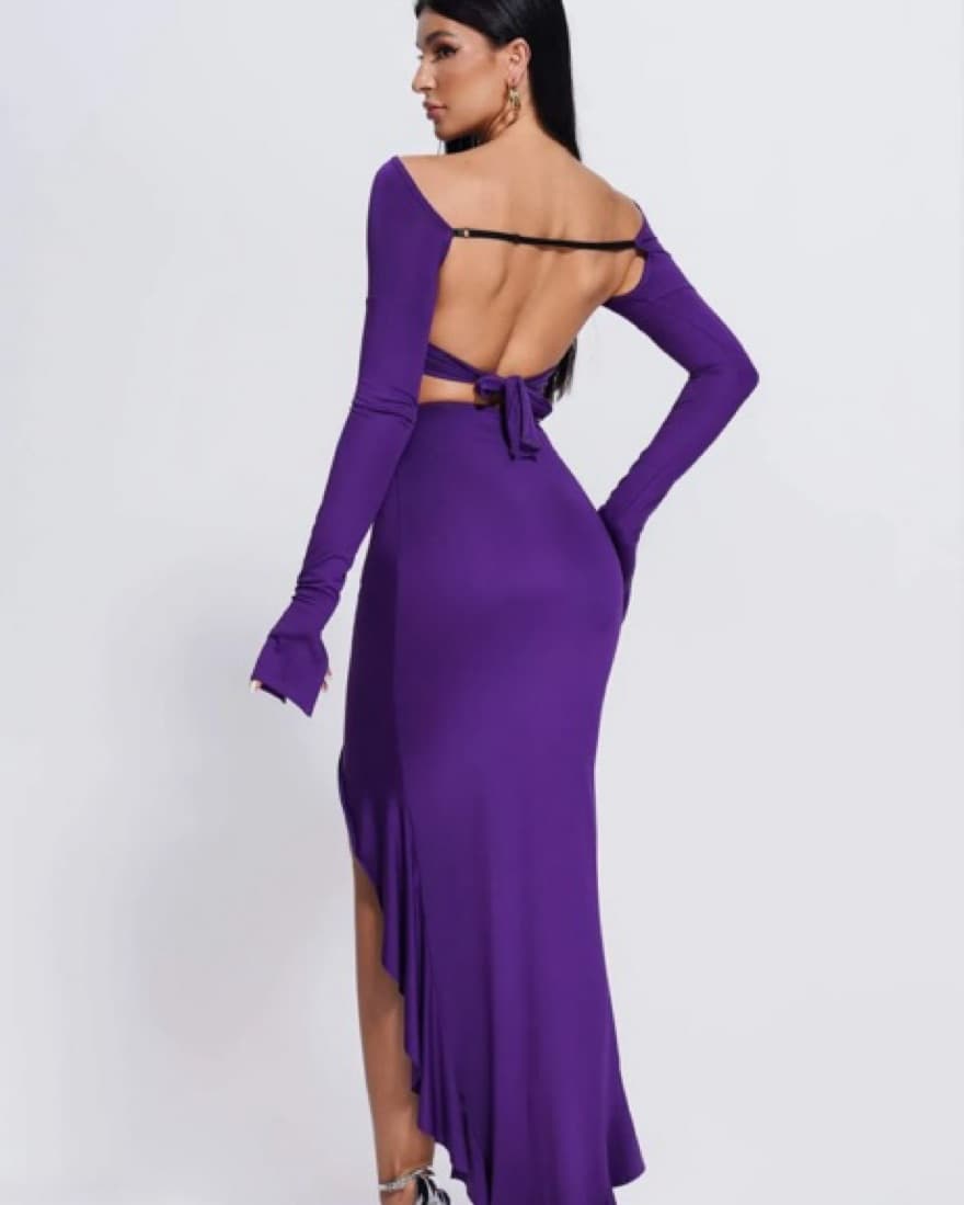 Purple Ruched Cutout Skirt Set - Image 2