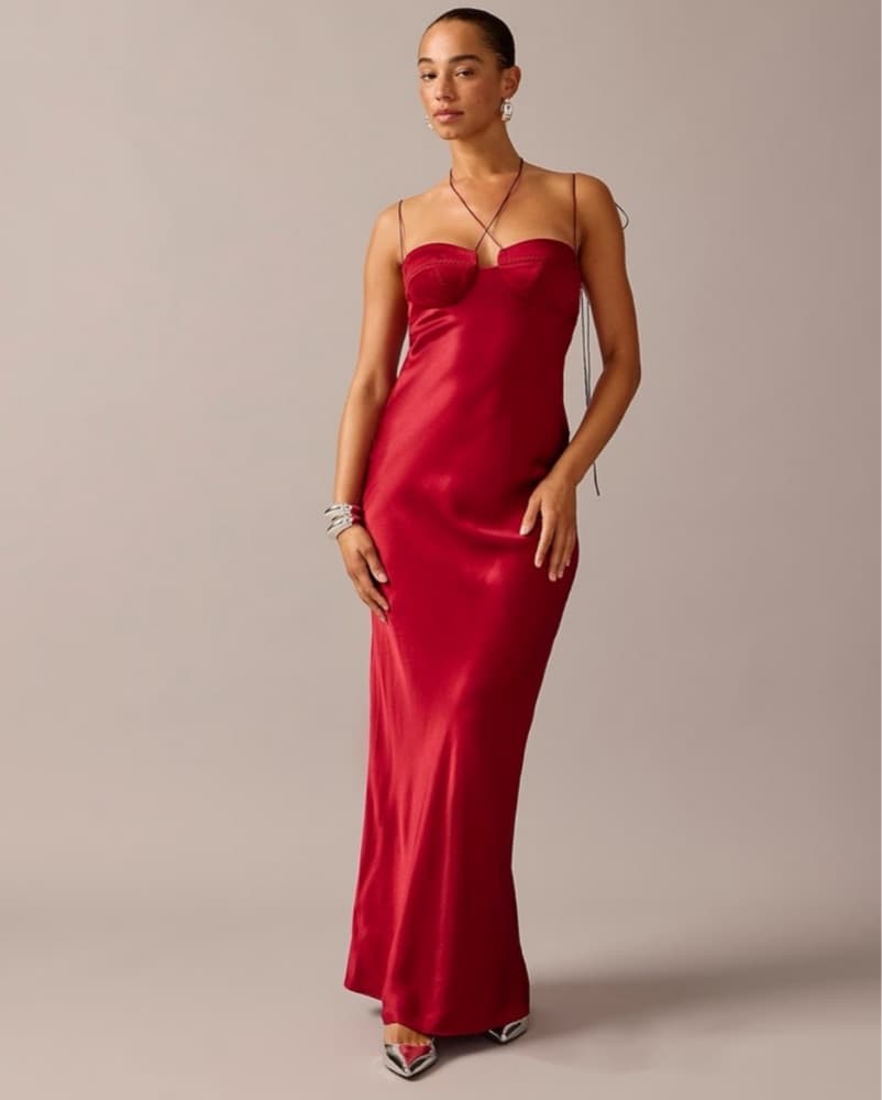 Stunning Red Satin Maxi Dress - Image 1