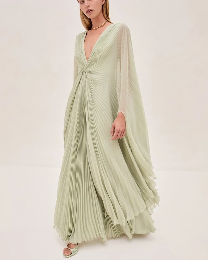 Elegant Pleated Mint Maxi Dress - Image 2
