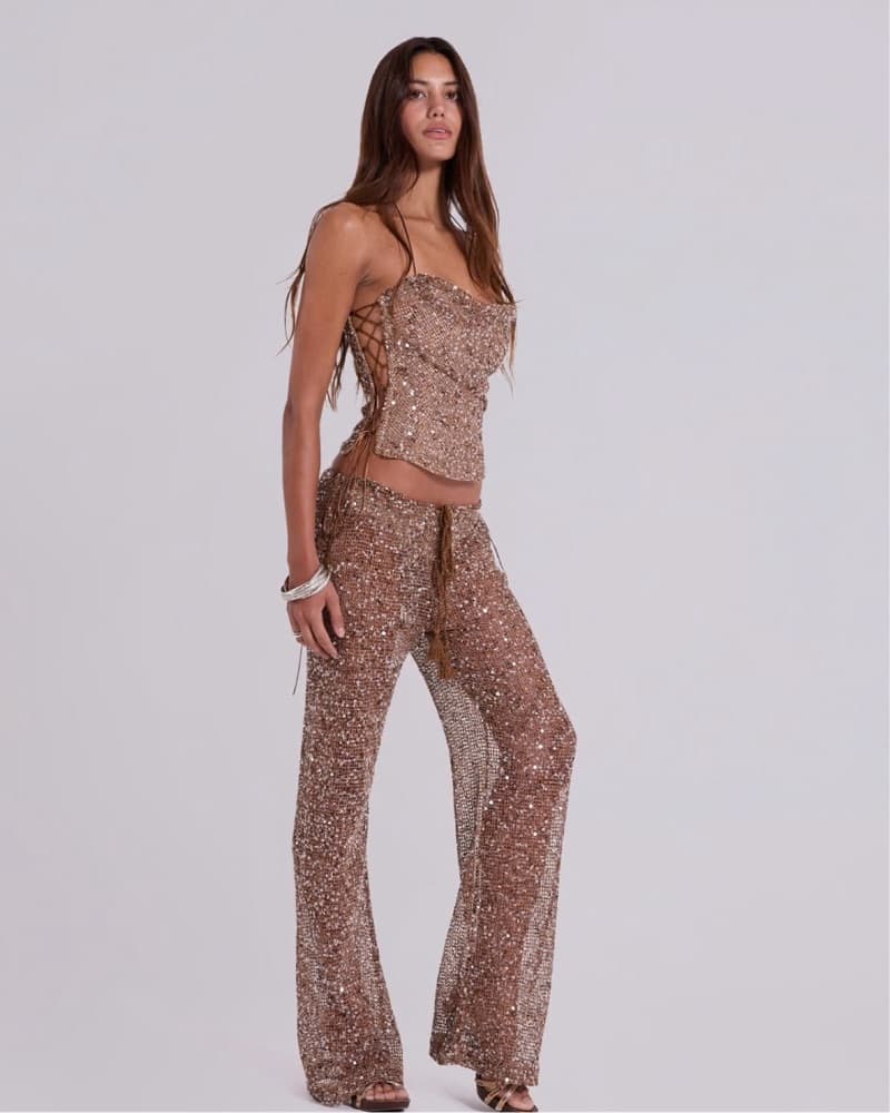 Deva Sequin Knit Corset Top in Midnight - Image 6