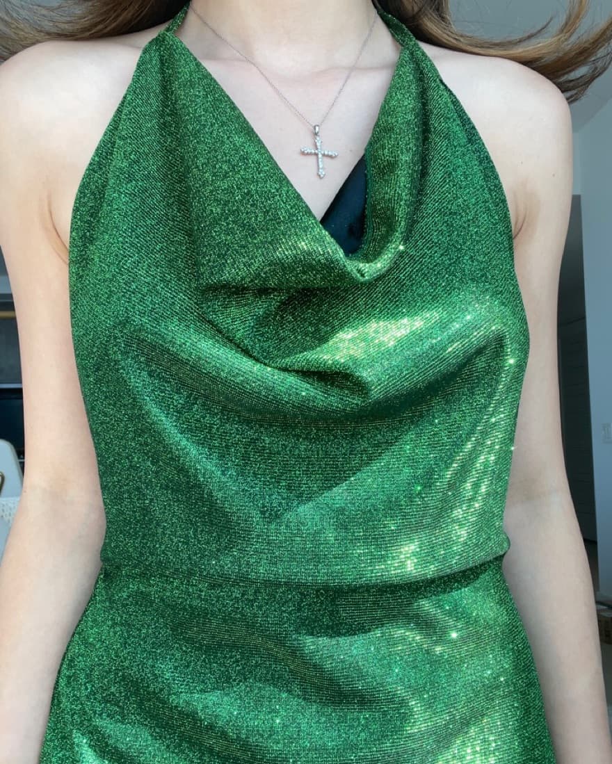 Glitter green Halter Mini Dress  - Image 4
