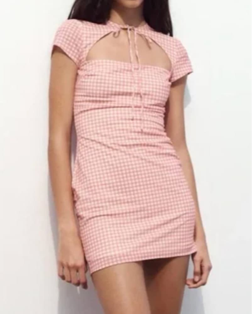 Zara Tied Mini Gingham Dress - Image 1