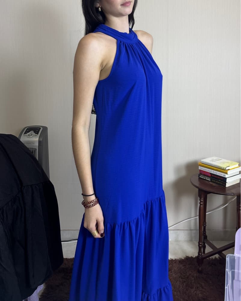Vince Camuto Blue Halter Challis Dress - Image 1