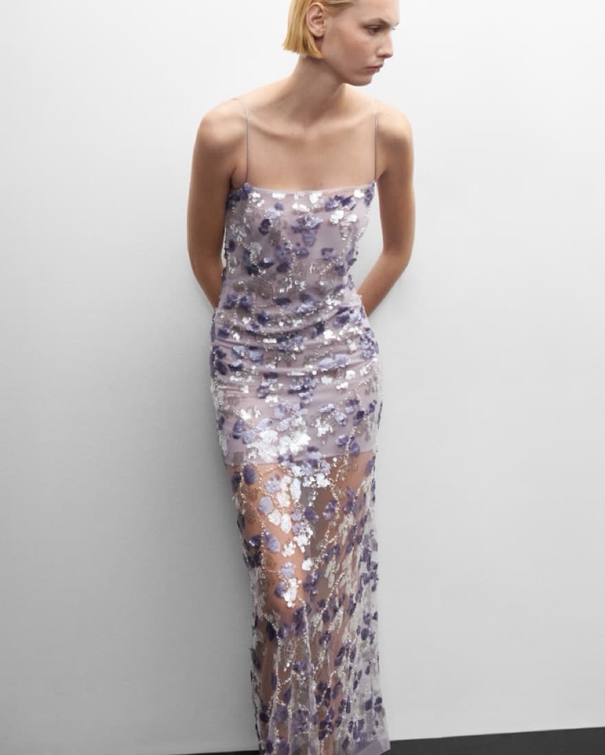 Purple Sequin Embroidered Dress - Image 1