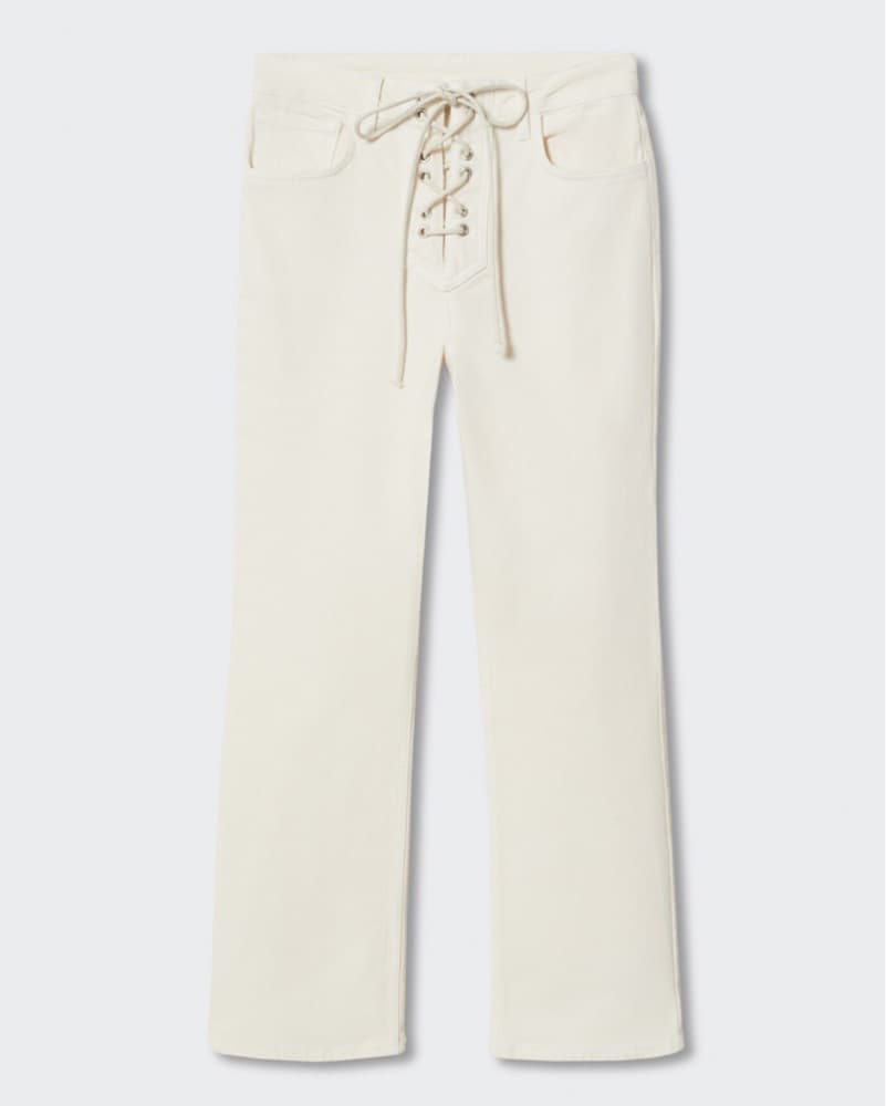 Mango Ivory Denim Tie White Cream Jeans - Image 3
