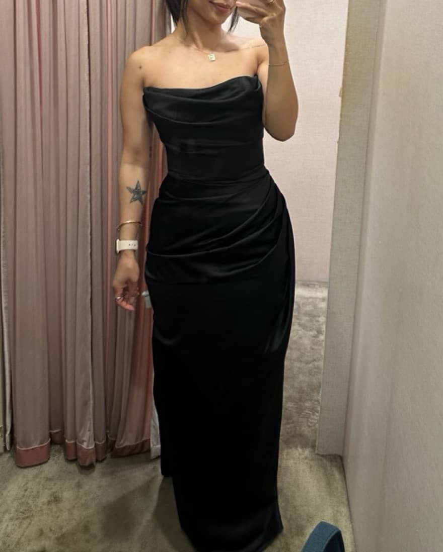 Black Satin Wedding Guest Dress - Image 3