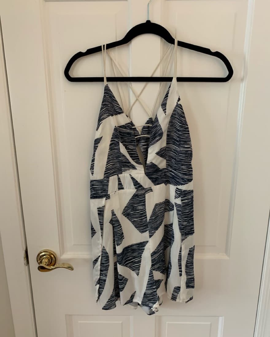 Navy/White Strappy Romper - Image 1