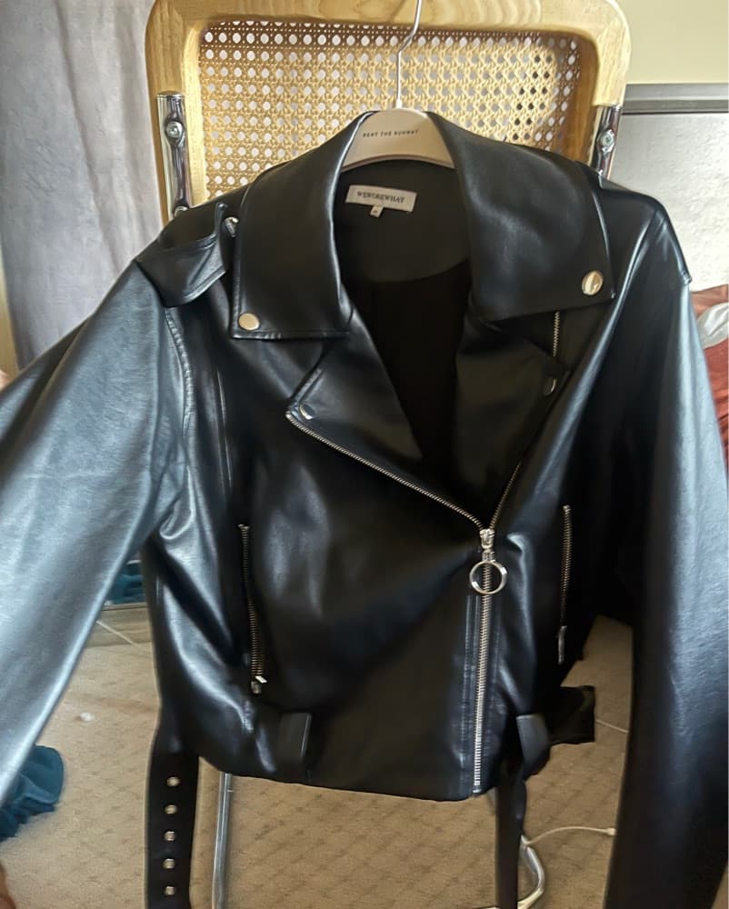 Faux Leather Biker Jacket with Ring Zip - Image 3